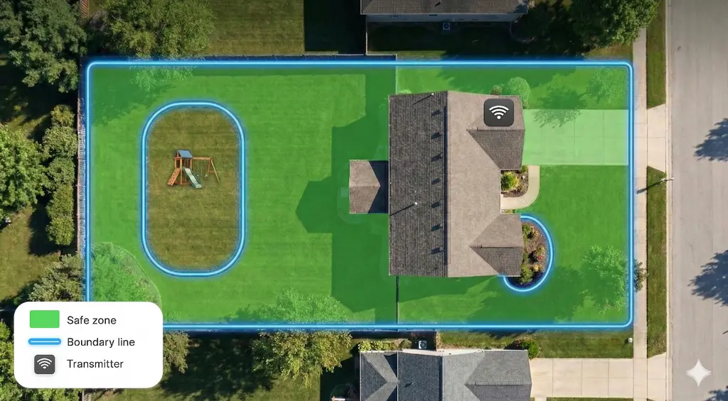 Layout with exclusion zones for garden and play area