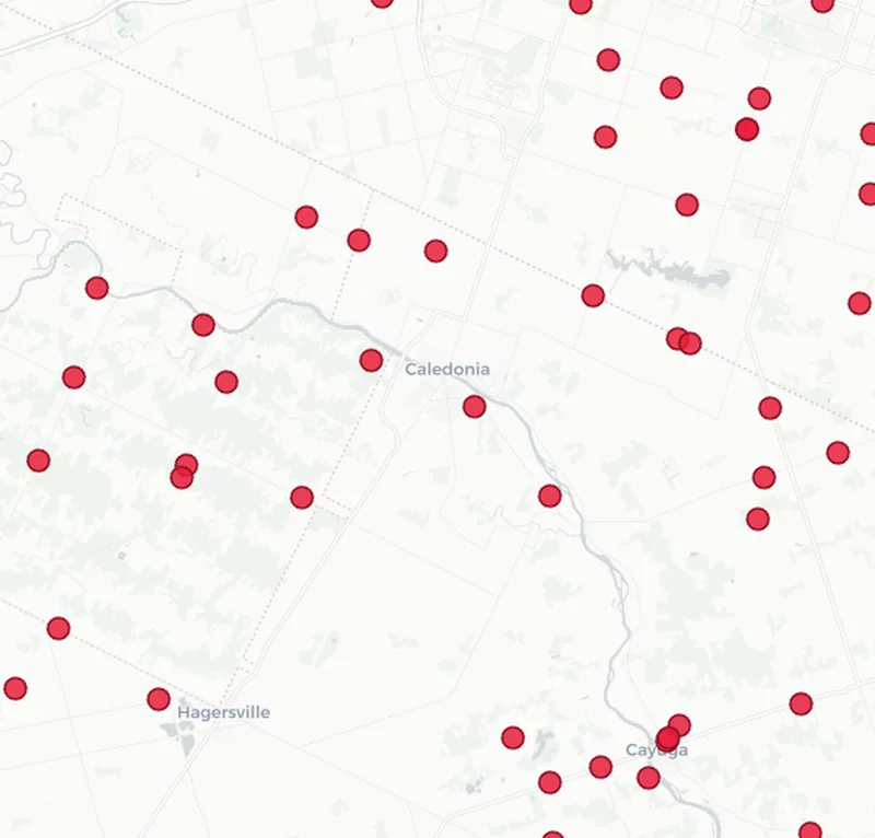 Map showing Dog Fence Ontario installations in the Caledonia area