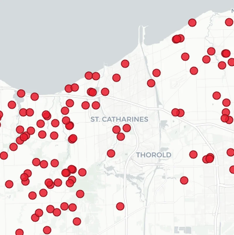 Map showing Dog Fence Ontario installations in the St. Catharines area