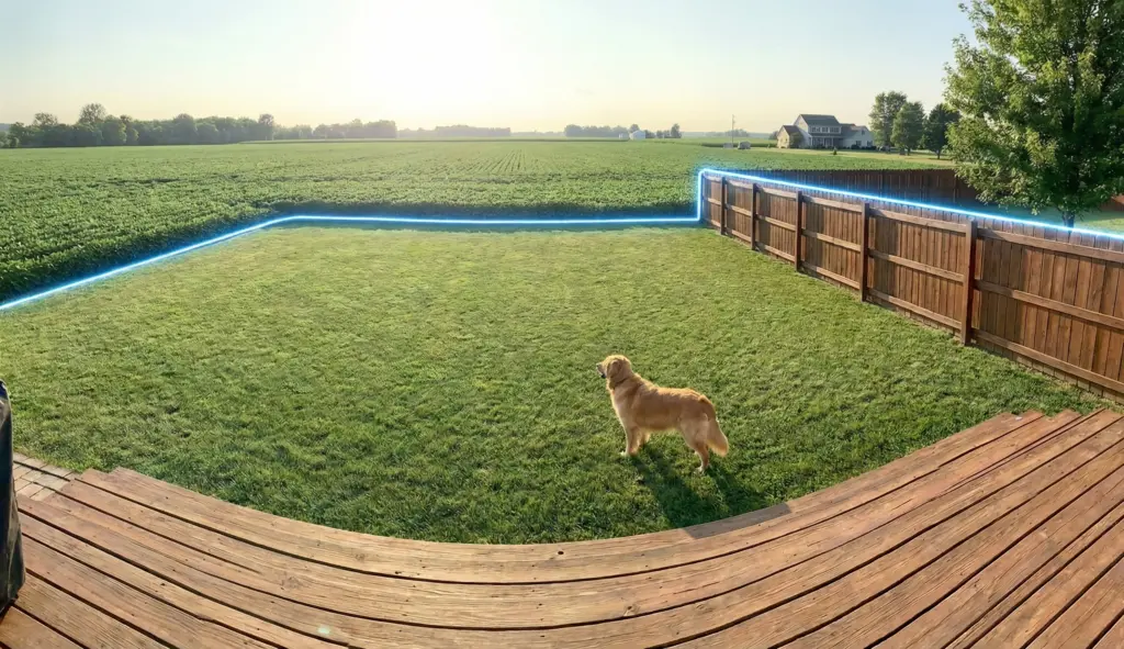 Invisible fence wire stapled along an existing fence line