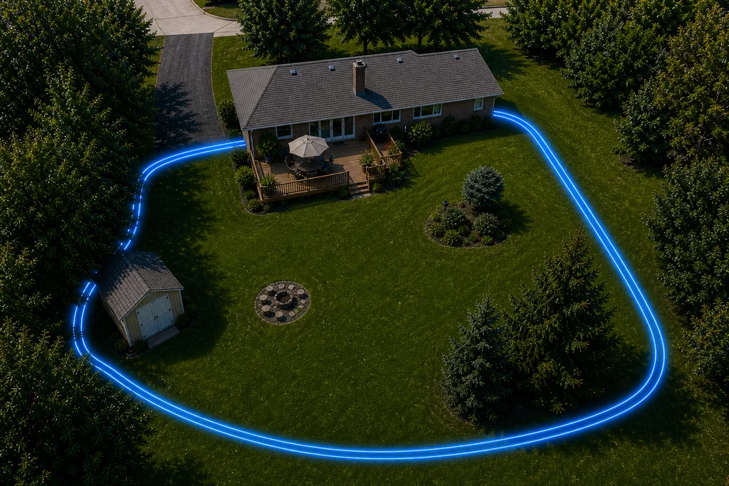 Invisible fence banana loop backyard-only layout