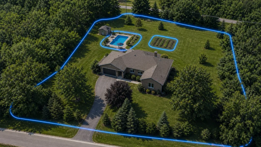 Invisible fence layout with exclusion zones for garden and play area